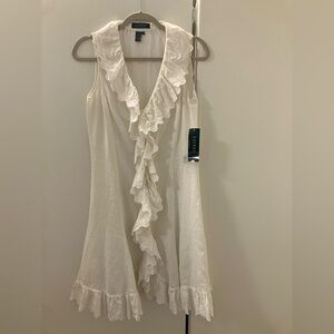 NWT New Ralph Lauren Womens White Linen Eyelet Ruffle Sleeveless Dress Sz 4 $189